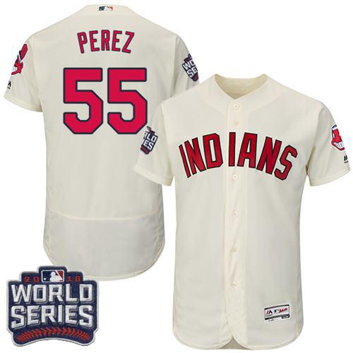 Indians #55 Roberto Perez Cream Flexbase Authentic Collection 2016 World Series Bound Stitched MLB Jersey - Click Image to Close